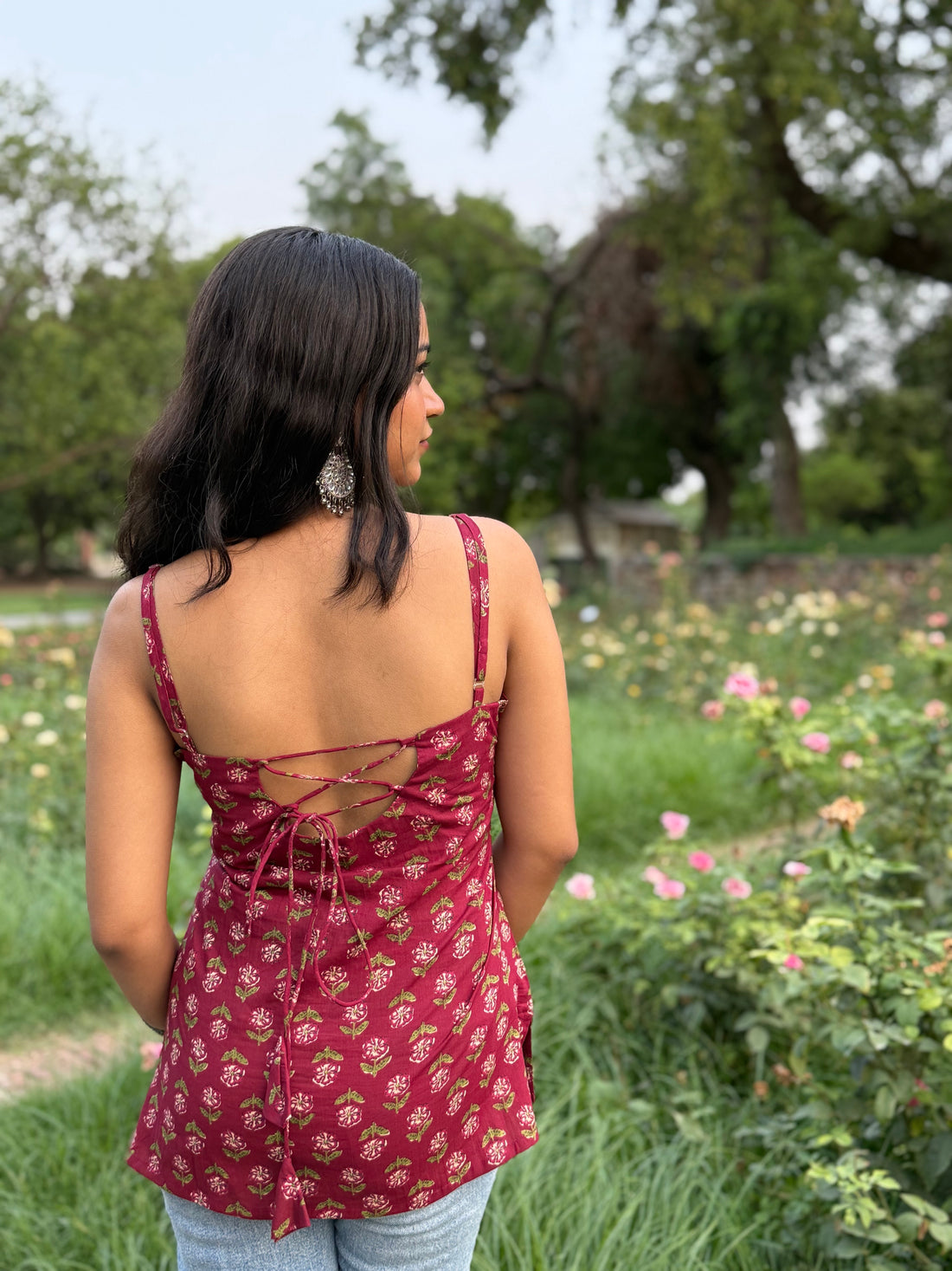Gulnaar Maroon adjustable strap Corset Kurti